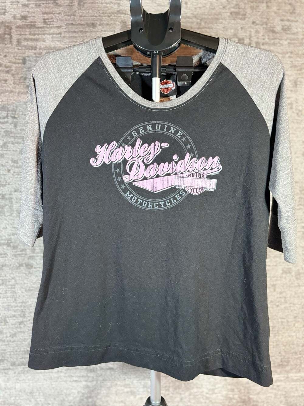 Harley-Davidson Hawkeye Coralville, Iowa Women's Raglan 3/4 Sleeve T-Shirt